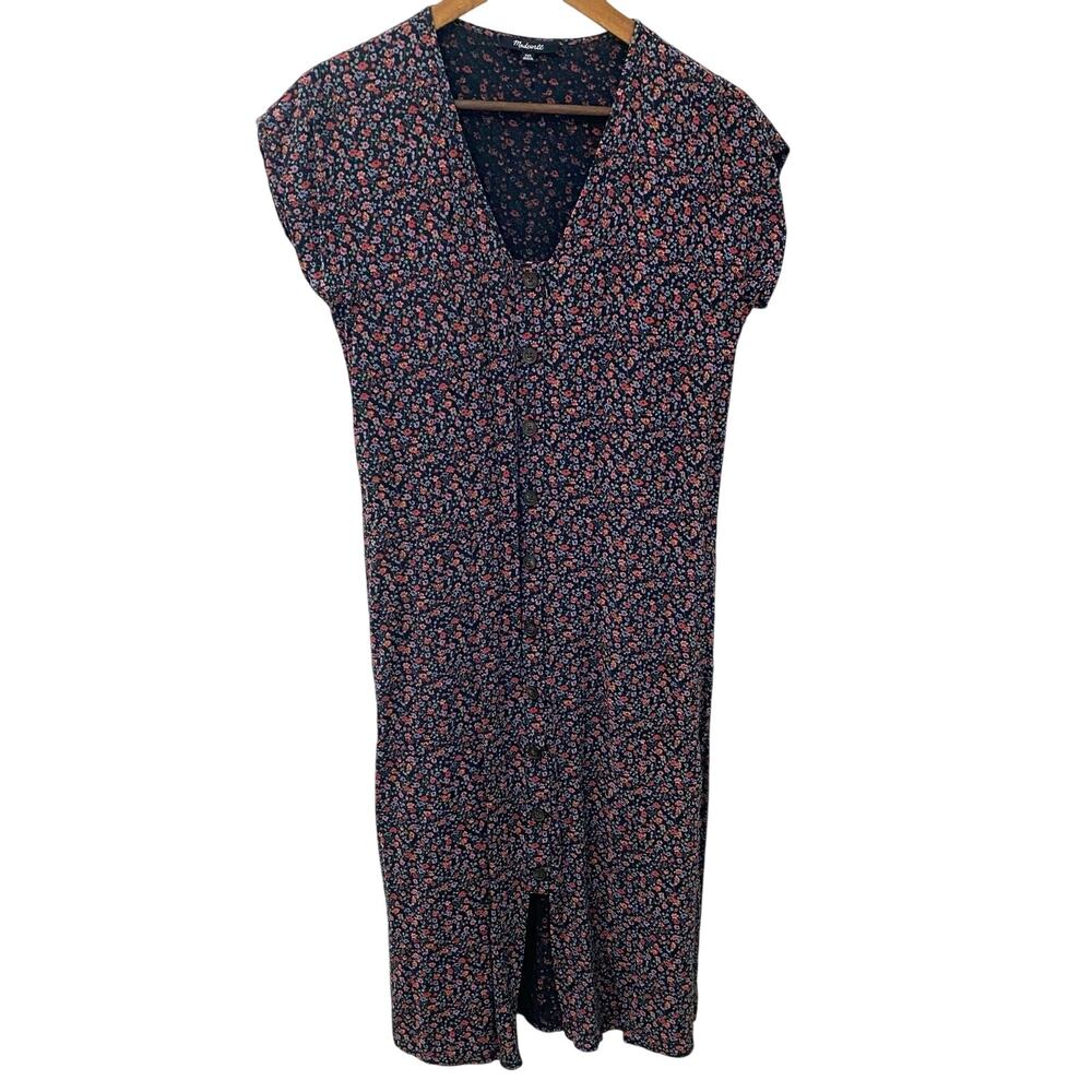 Madewell Black Ditsy Floral Button Front Midi Dress Oversized XXS Cottagecore